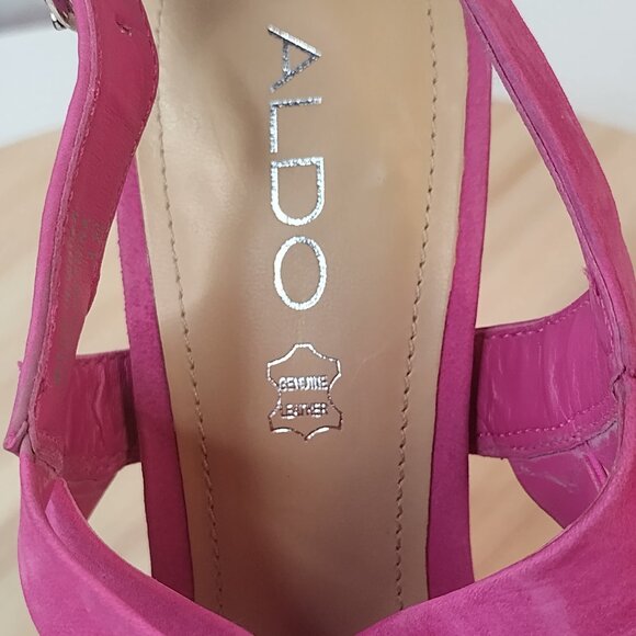 ALDO Suede Peep Toe High Heel Platforms Pink Fushia Women EU 38/ US 7.5 - Picture 12 of 15